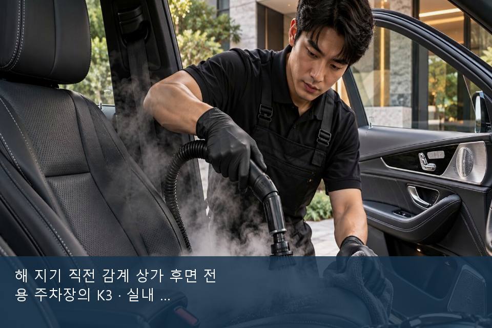 해 지기 직전 감계 상가 후면 전용 주차장의 K3 · 실내 냄새를 연 기록